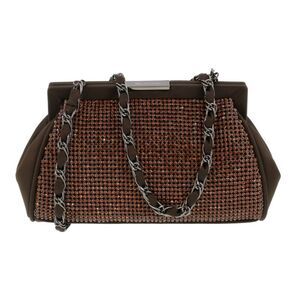 Scheilan  Brown Fabric Double Sided Crystal Paneled Clutch/Shoulder Bag